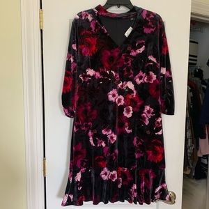 Velvet Floral Knee Length Dress